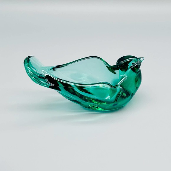 Fenton Art Glass Green Dove Bird Candle Holder Candy Trinket Dish - Picture 5 of 8